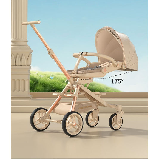 Carucior Sport 3in1, 6-36 Luni, Pliabil, Tavita pentru Masa, Pat de Dormit, Centura de Siguranta, Roti 360 Grade, Reversibil, Parasolar, Maner Reglabil, 64 x 35 x 100 cm, Bej - Gabcom