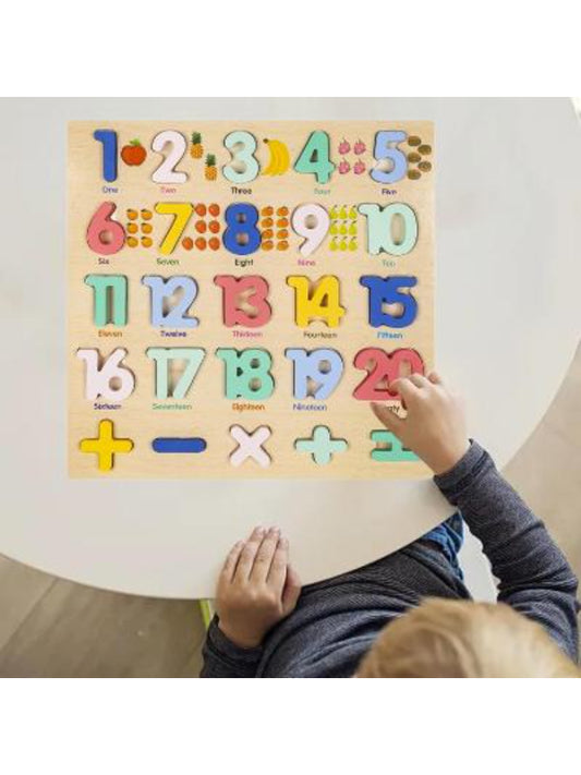 Puzzle Montessori din lemn cu cifre si operatii matematice