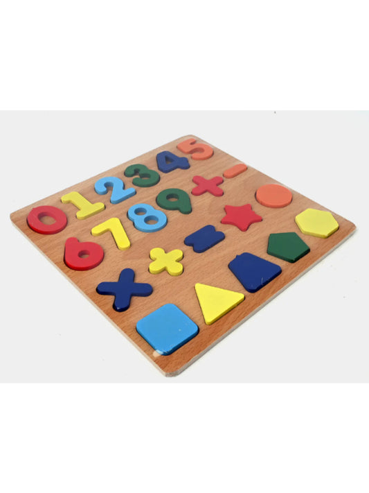Puzzle educațional din lemn Montessori, forme geometrice și cifre