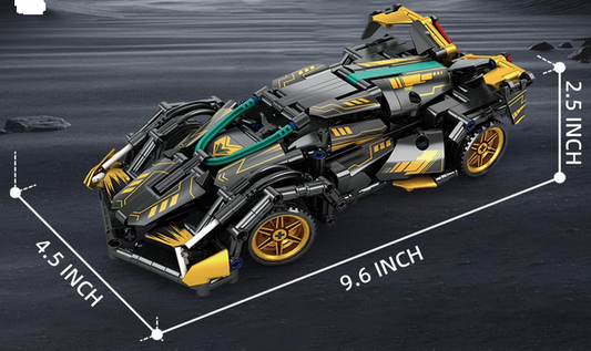 Mașină de Curse RC Pingao Blocks,Tip LEGO, 402 Piese, Telecomandă 2.4GHz, Scara 1:16, Full Function, Negru/Auriu