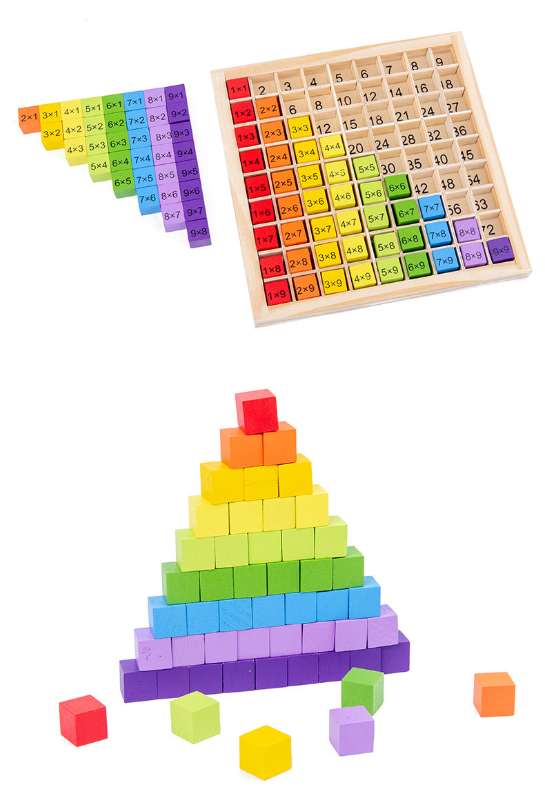 Joc Montessori din Lemn, Flippy, Tabla Inmultirii, Blocuri, Tabel de Multiplicare pana la 9x9, Multicolor, 18x18x1.5 cm - Gabcom