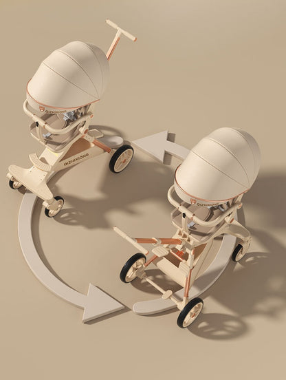 Carucior Sport  3in1, 6-36 Luni, Pliabil, Tavita pentru Masa, Pat de Dormit, Centura de Siguranta, Roti 360 Grade, Reversibil, Parasolar, Maner Reglabil, 64 x 35 x 100 cm, Bej - Gabcom