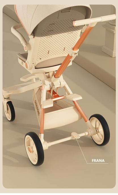 Carucior Sport  3in1, 6-36 Luni, Pliabil, Tavita pentru Masa, Pat de Dormit, Centura de Siguranta, Roti 360 Grade, Reversibil, Parasolar, Maner Reglabil, 64 x 35 x 100 cm, Bej - Gabcom