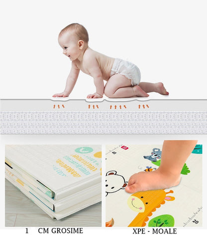 Covoras pentru Copii, cu 2 Fete, Model Oras/Safari, din XPE+PE, Impermeabil, Antiderapant, Protectie Termica, +3 Luni, Pliabil, 180 x 200 x 1 cm, Multicolor - Gabcom