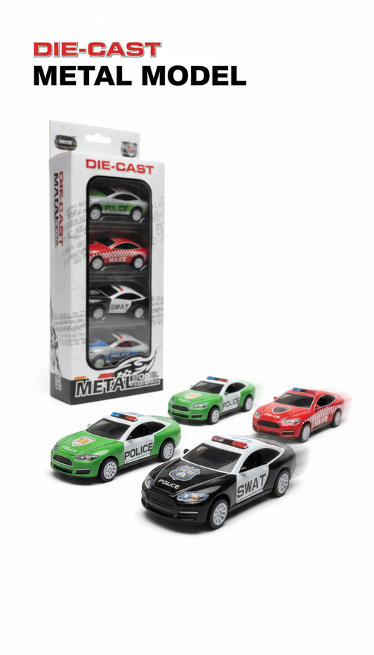 Set 4 Mașinuțe de Poliție Die-Cast Metal Model Pull-Back