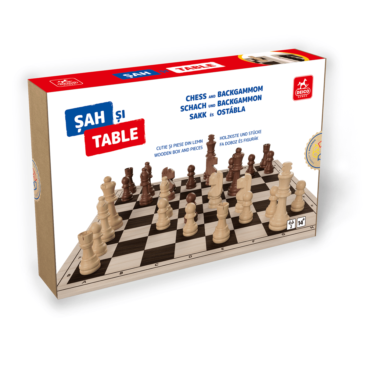 ȘAH SI TABLE, CUTIE LEMN 35 x 35 cm, Rege 7,62 cm - Gabcom