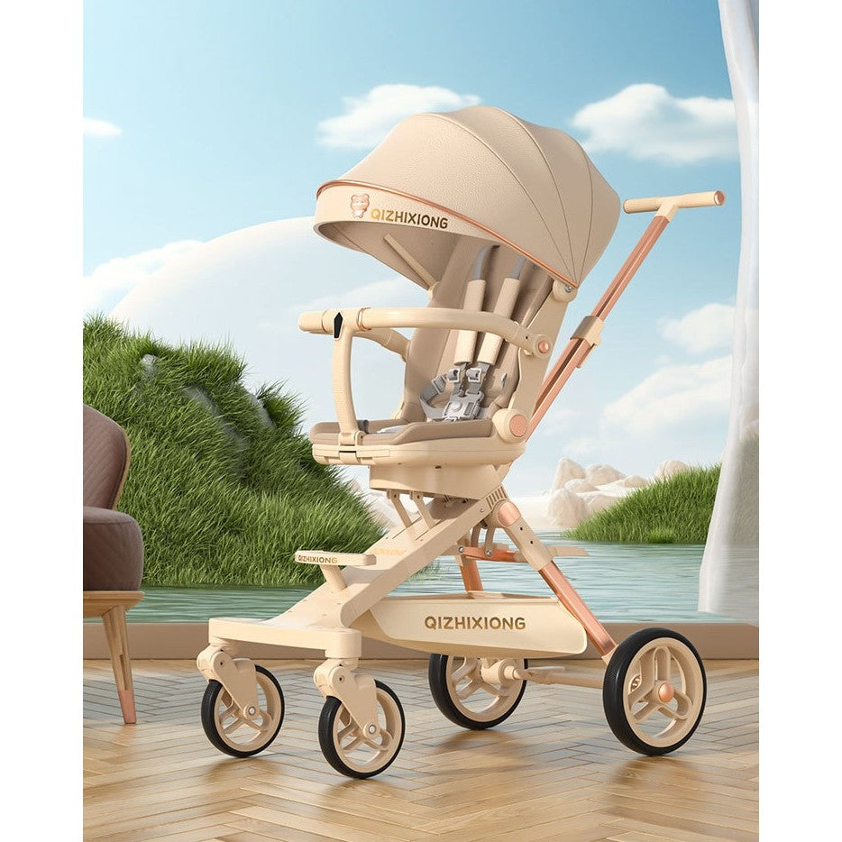 Carucior Sport  3in1, 6-36 Luni, Pliabil, Tavita pentru Masa, Pat de Dormit, Centura de Siguranta, Roti 360 Grade, Reversibil, Parasolar, Maner Reglabil, 64 x 35 x 100 cm, Bej - Gabcom