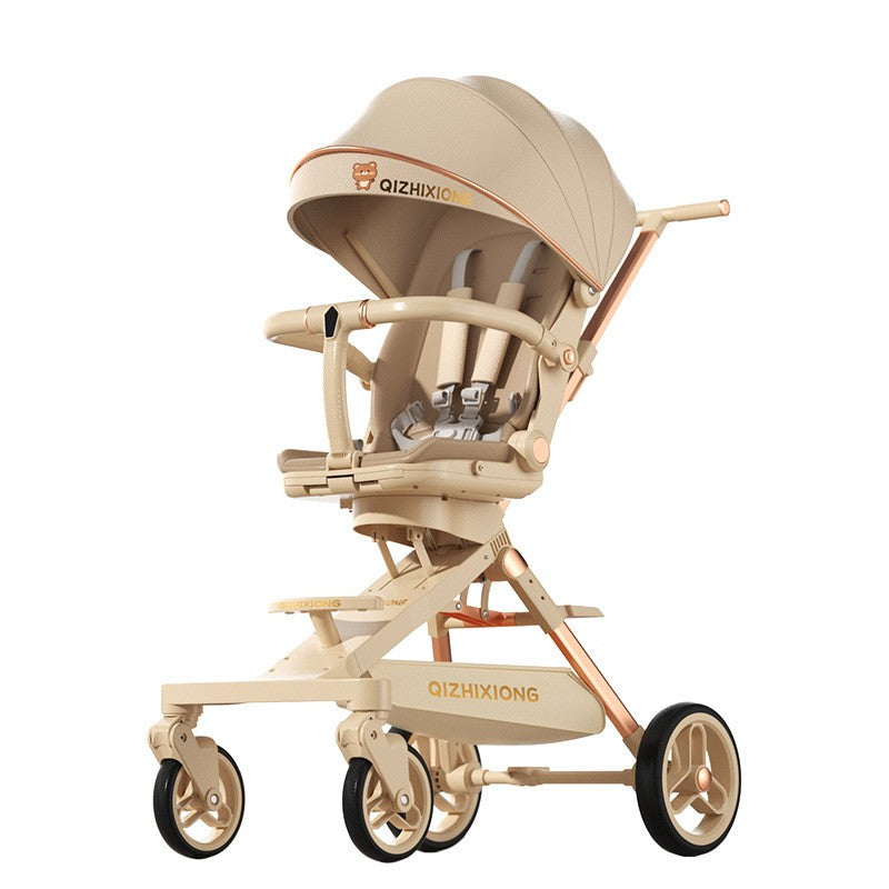 Carucior Sport  3in1, 6-36 Luni, Pliabil, Tavita pentru Masa, Pat de Dormit, Centura de Siguranta, Roti 360 Grade, Reversibil, Parasolar, Maner Reglabil, 64 x 35 x 100 cm, Bej - Gabcom