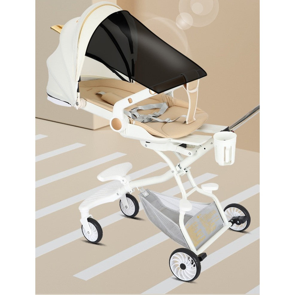 Carucior Sport 3in1, 6-36 Luni, Reversibil, Pliabil, Tavita pentru Masa, Pozitie de Somn, Centura de Siguranta, Roti 360, Suport Pahar, Copertina pentru Soare, 32x63x95cm, Alb, Model Ursulet - Gabcom