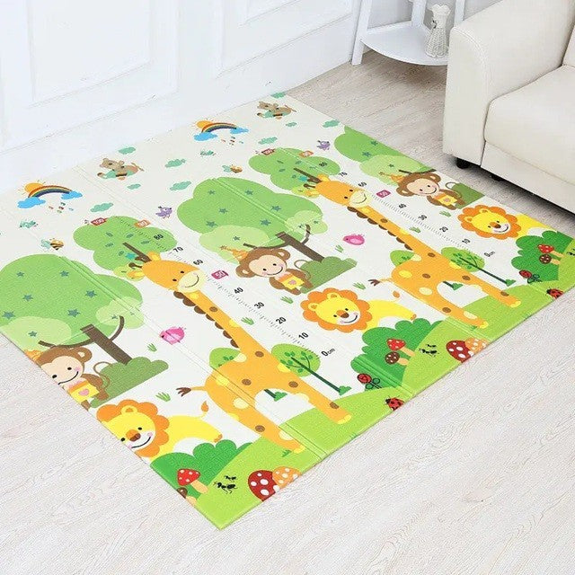Covoras pentru Copii, cu 2 Fete, Model Oras/Safari, din XPE+PE, Impermeabil, Antiderapant, Protectie Termica, +3 Luni, Pliabil, 180 x 200 x 1 cm, Multicolor - Gabcom