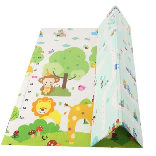 Covoras pentru Copii, cu 2 Fete, Model Oras/Safari, din XPE+PE, Impermeabil, Antiderapant, Protectie Termica, +3 Luni, Pliabil, 180 x 200 x 1 cm, Multicolor - Gabcom