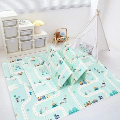 Covoras pentru Copii, cu 2 Fete, Model Oras/Safari, din XPE+PE, Impermeabil, Antiderapant, Protectie Termica, +3 Luni, Pliabil, 180 x 200 x 1 cm, Multicolor - Gabcom