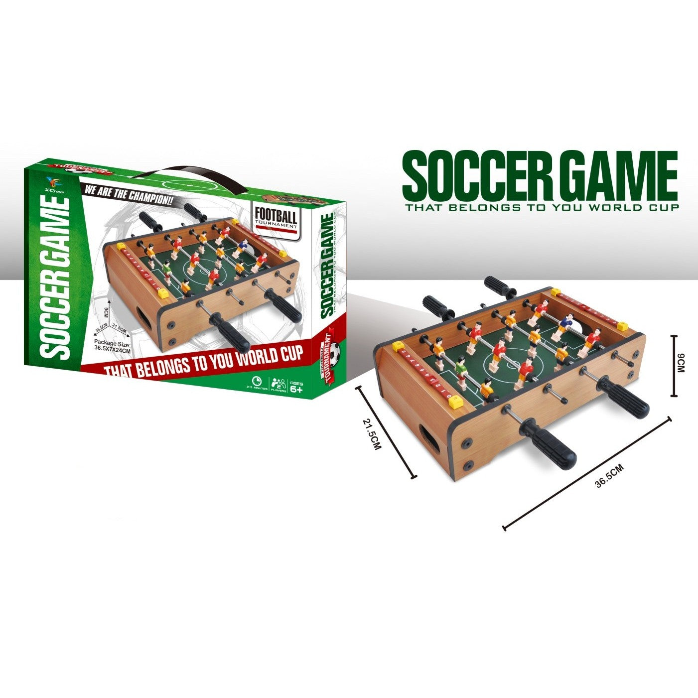 Masa de Fotbal cu Teren, fara Picioare, 4 Manere, Tablou de Scor, 36.5 x 24 x 7 cm, din Lemn/Otel/ABS, Maro - Gabcom