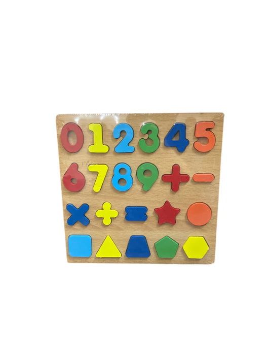 Puzzle educațional din lemn Montessori, forme geometrice și cifre