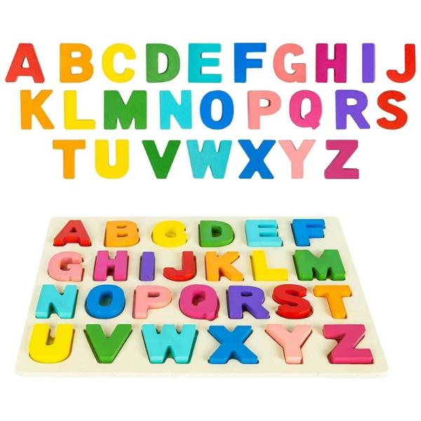 Puzzle Montessori din lemn cu litere de tipar, multicolor - Gabcom
