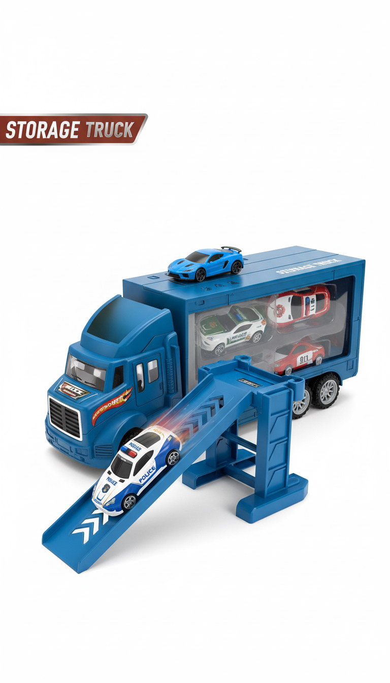 🚚 Camion Transformabil 2-în-1 "Storage Truck" cu Rampă și 3 Mașinuțe - Gabcom