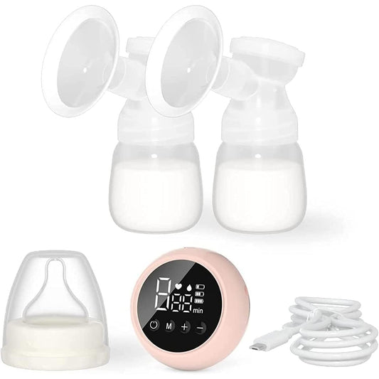 Pompa de San Electrica 2 in 1 , cu 2 Biberoane, Capacitate 180 ml, Incarcare USB Tip C, 1200 mAh, 2 Moduri, 9 Viteze, Roz Transparent - Gabcom