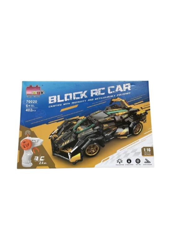 Mașină de Curse RC Pingao Blocks,Tip LEGO, 402 Piese, Telecomandă 2.4GHz, Scara 1:16, Full Function, Negru/Auriu