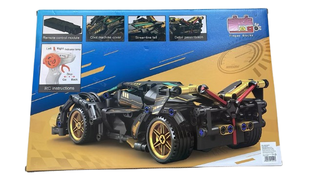 Mașină de Curse RC Pingao Blocks,Tip LEGO, 402 Piese, Telecomandă 2.4GHz, Scara 1:16, Full Function, Negru/Auriu
