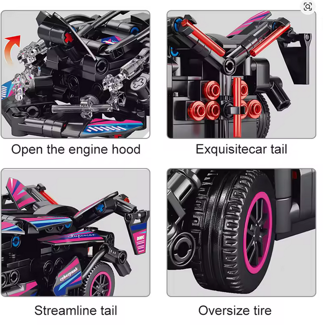 Set Blocuri Construcție Mașină RC Tip Lego Cyberpunk (Telecomanda 2.4GHz) - 1:20, Cu Uși și Capotă Mobile