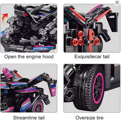 Set Blocuri Construcție Mașină RC Tip Lego Cyberpunk (Telecomanda 2.4GHz) - 1:20, Cu Uși și Capotă Mobile