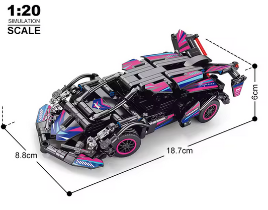 Set Blocuri Construcție Mașină RC Tip Lego Cyberpunk (Telecomanda 2.4GHz) - 1:20, Cu Uși și Capotă Mobile