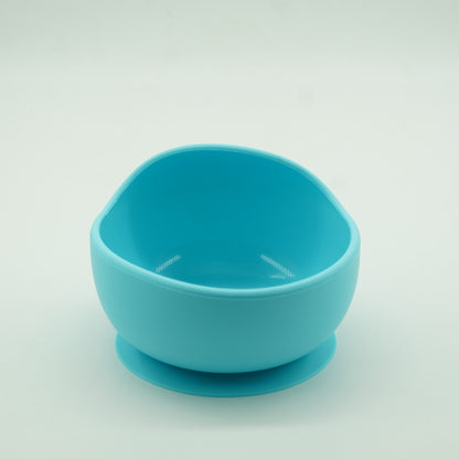 Set 5 piese diversificare bebelusi si copii din silicon , baveta, farfurie compartimentata cu ventuza, bol cu ventuza, tacamuri, fara alergeni, albastru - Gabcom